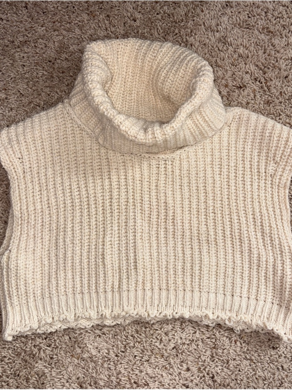 Free People Cream Sleeveless Turtleneck Crop Sweater